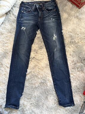 American Eagle Outfitters Dark Blue Distressed Skinny Jeans